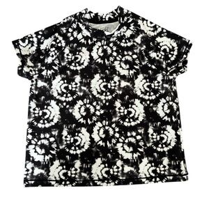 Athleta Girl Mock Neck Black and White Tie Dye Print Rashguard Size 8-10 Medium